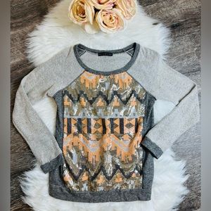 Patterned Gray and Orange Sweater